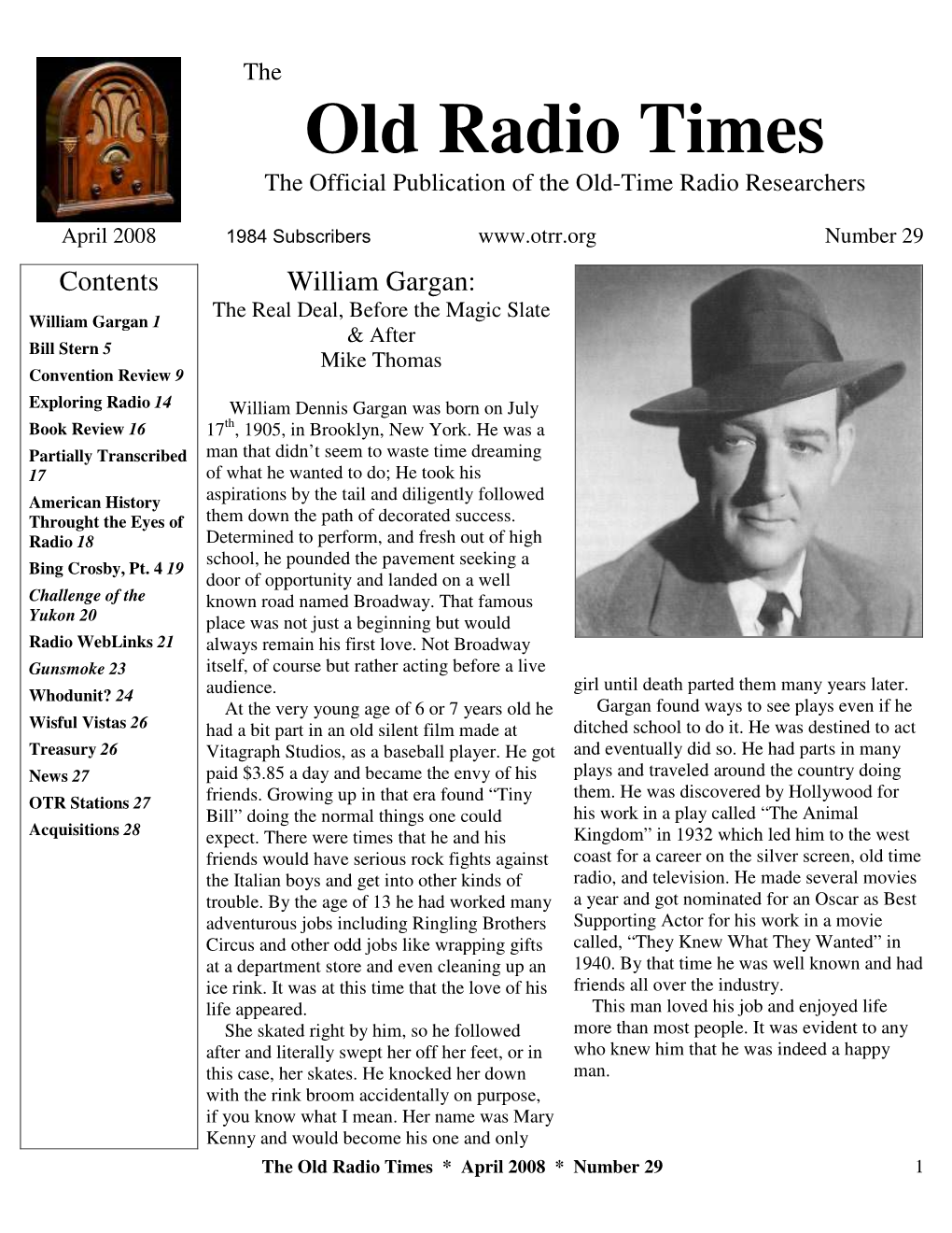 Old Radio Times the Official Publication of the Old-Time Radio Researchers