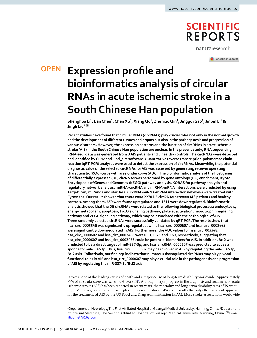 Expression Profile and Bioinformatics Analysis of Circular Rnas in Acute