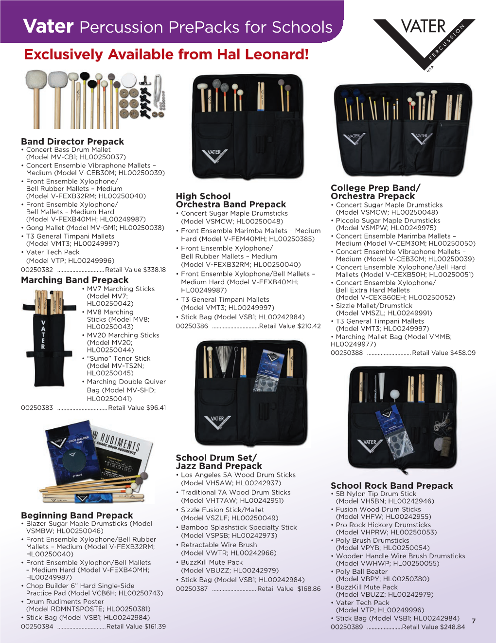 Vater Percussion Prepacks for Schools Exclusively Available from Hal Leonard!