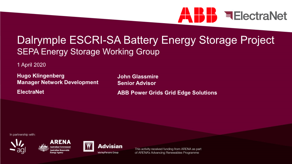 Presentation to SEPA Energy Storage WG – April 2020