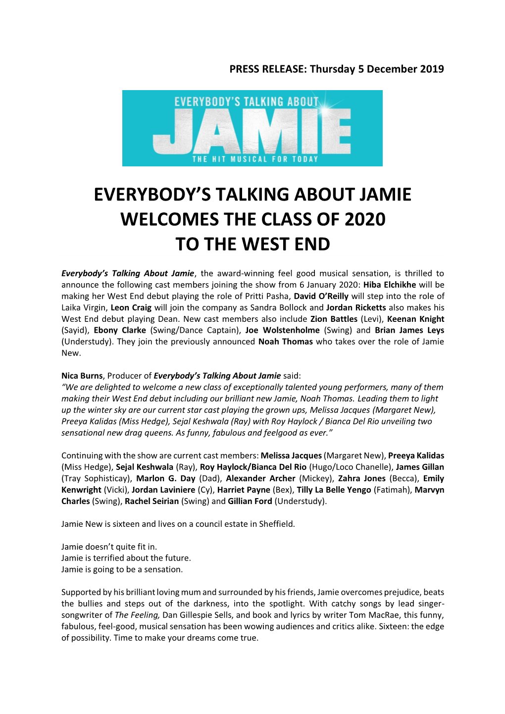 Everybody's Talking About Jamie Welcomes the Class of 2020 to The