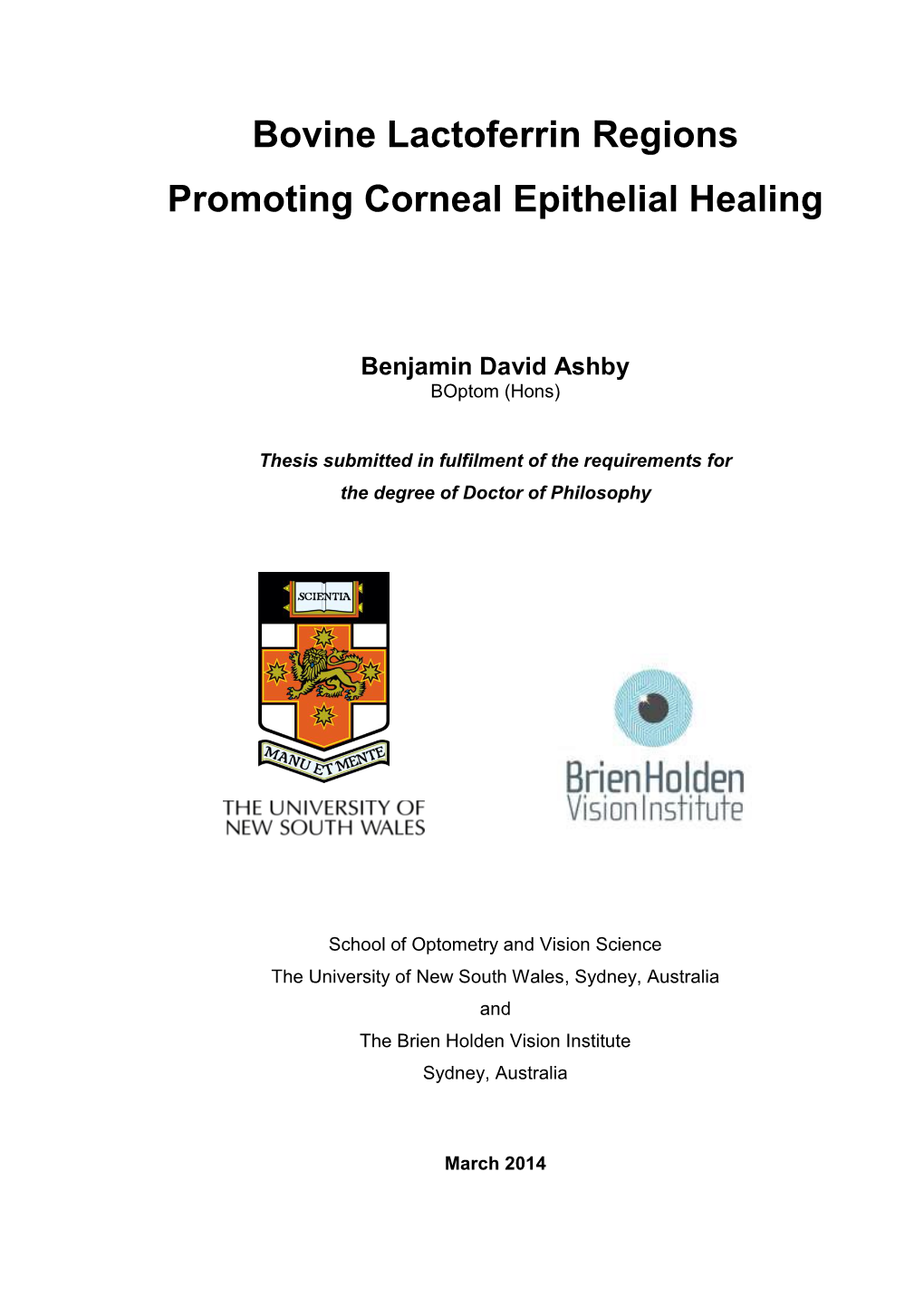 Bovine Lactoferrin Regions Promoting Corneal Epithelial Healing