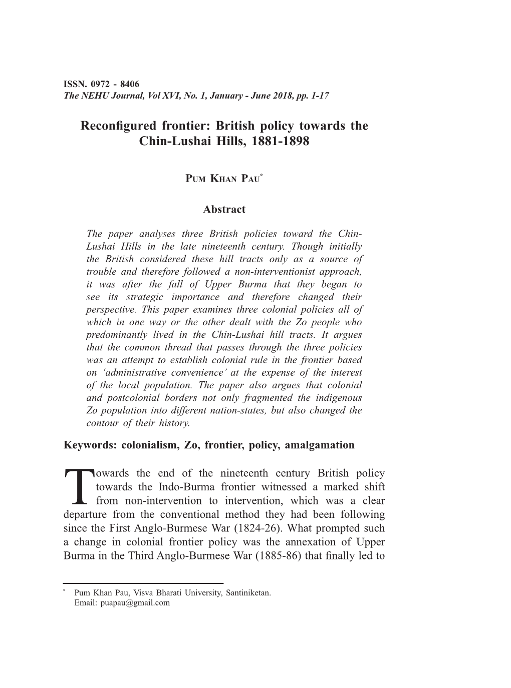 British Policy Towards the Chin-Lushai Hills, 1881-1898