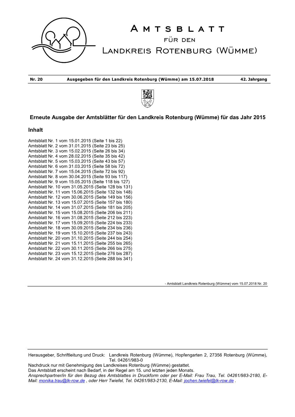 Amtsblatt Für Den Landkreis Rotenburg (Wümme)