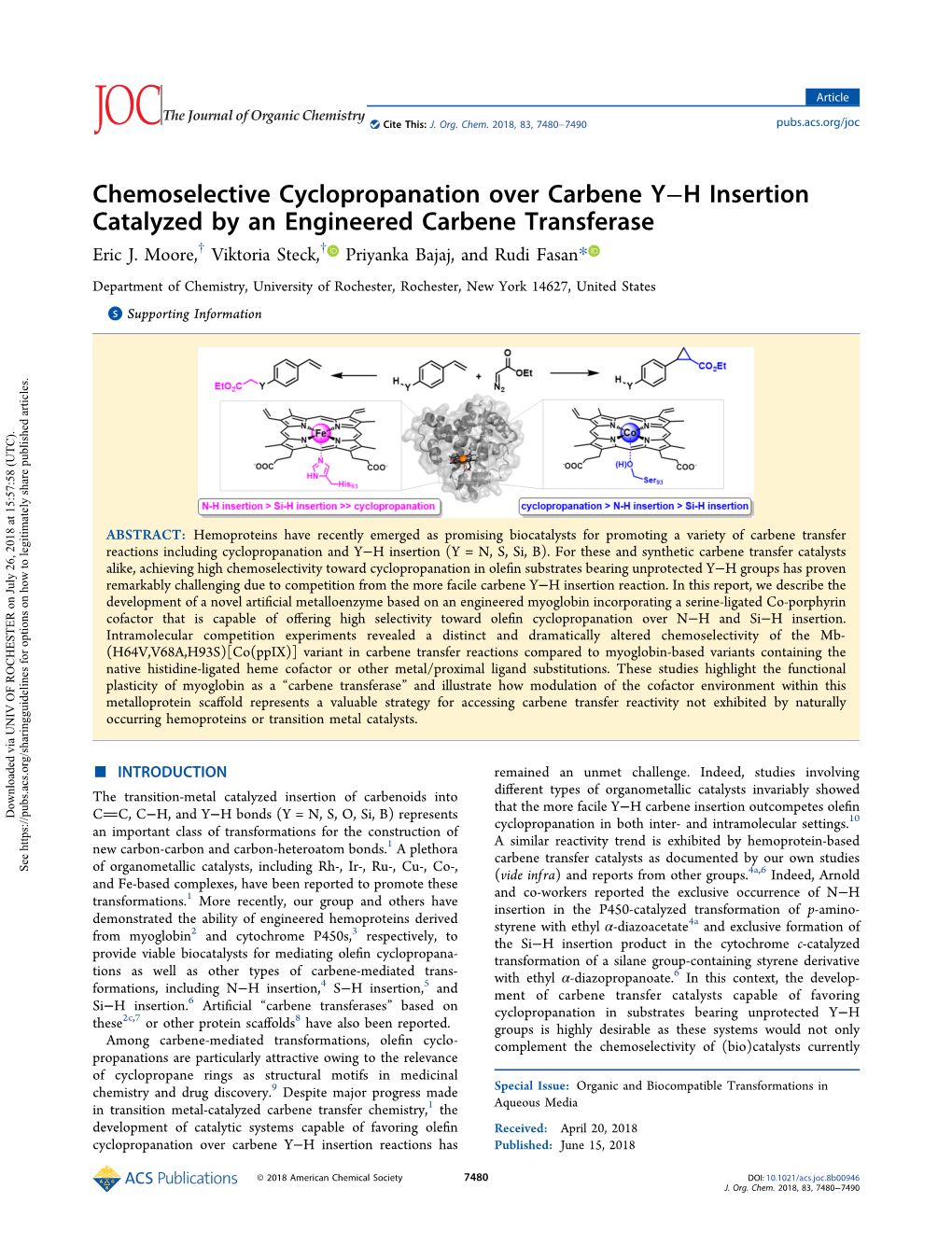 Chemoselective Cyclopropanation Over Carbene Y–H Insertion