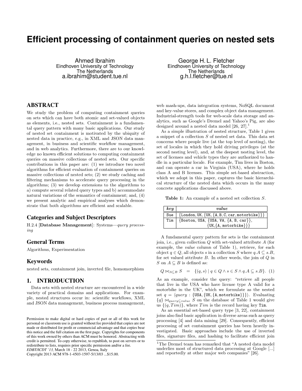 Efficient Processing of Containment