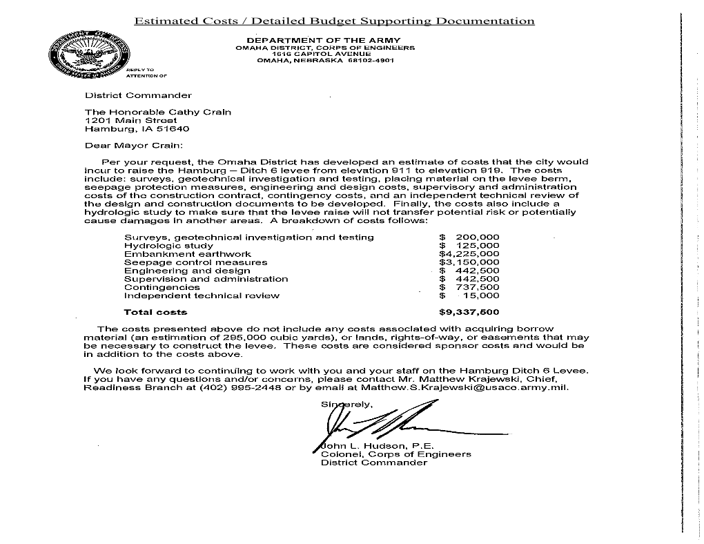 Estimated Costs / Detailed Budget Supporting Documentation