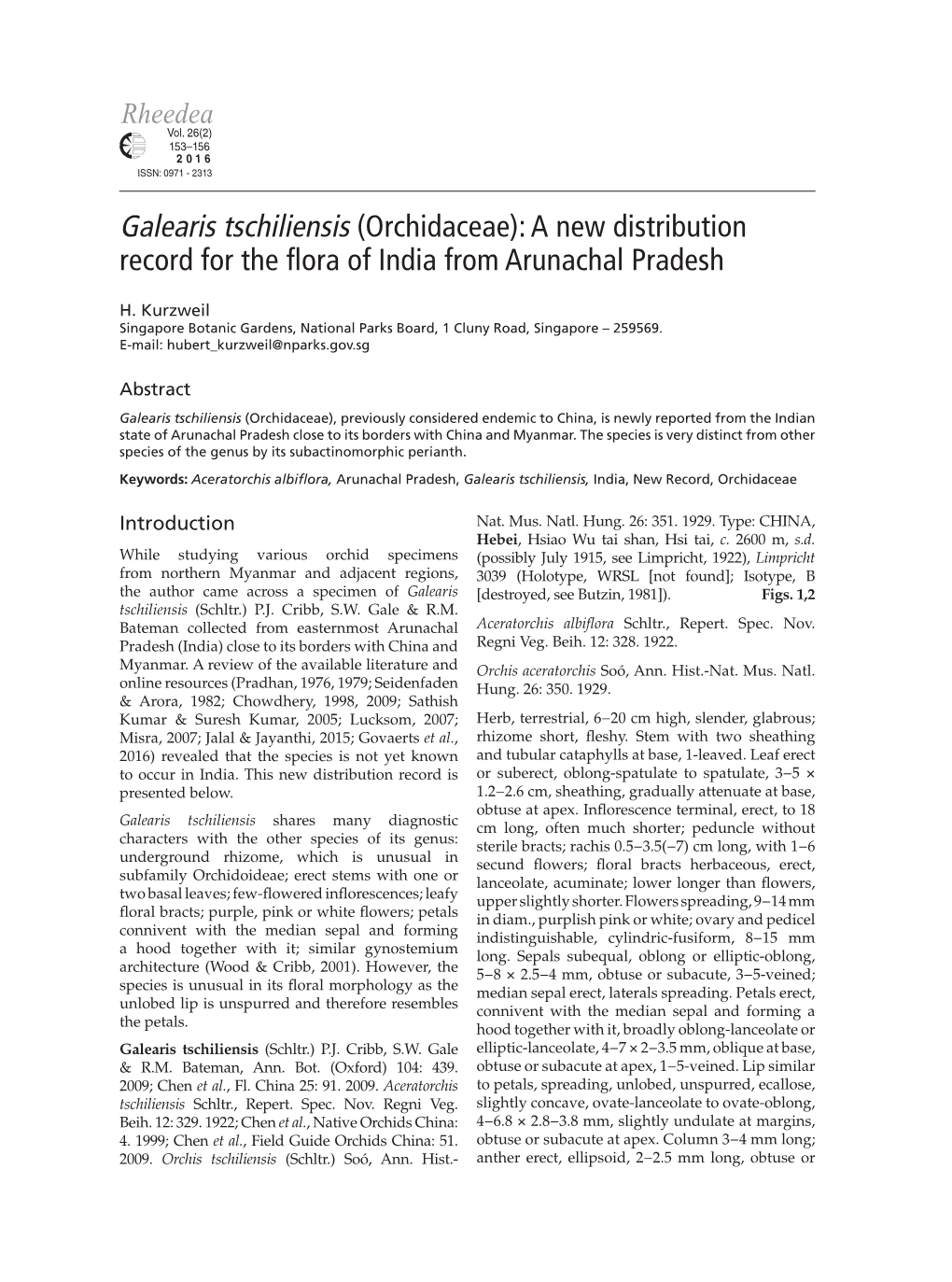 Galearis Tschiliensis (Orchidaceae): a New Distribution Record for the Flora of India from Arunachal Pradesh