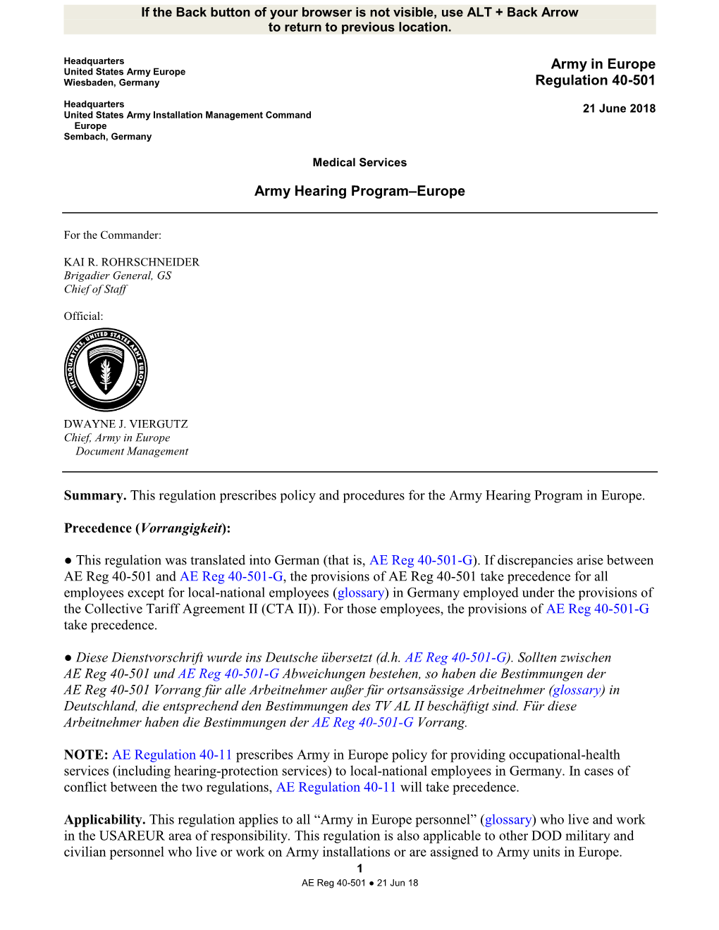 Army in Europe Regulation 40-501, 21 June 2018