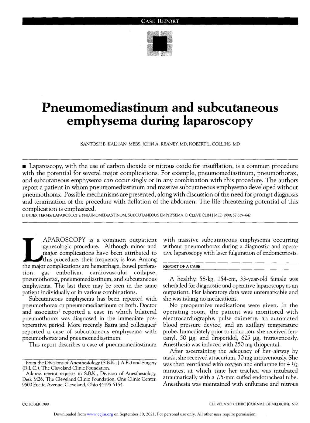 Pneumomediastinum and Subcutaneous Emphysema During Laparoscopy