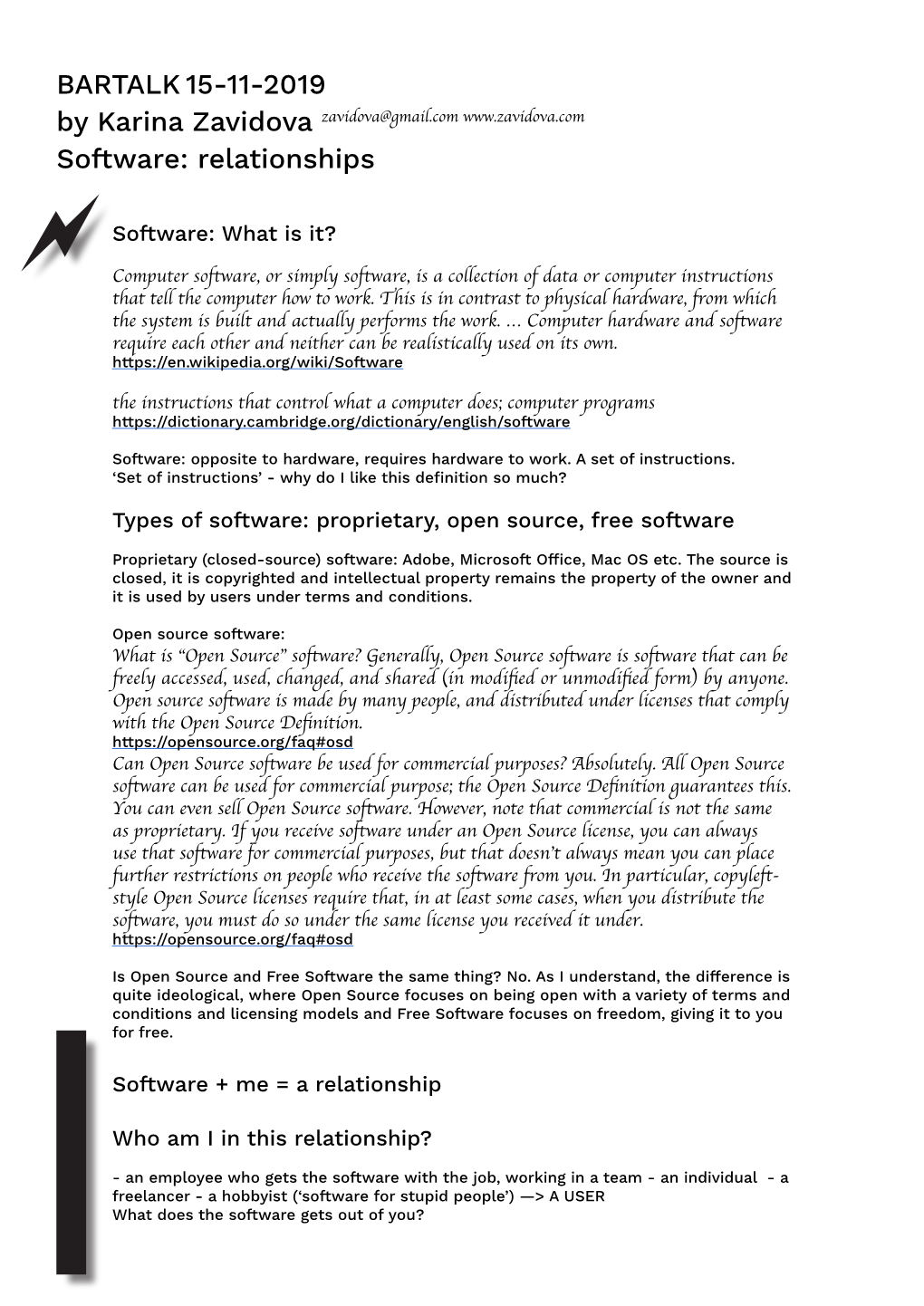 BARTALK 17 Karina Software Relationships Handout