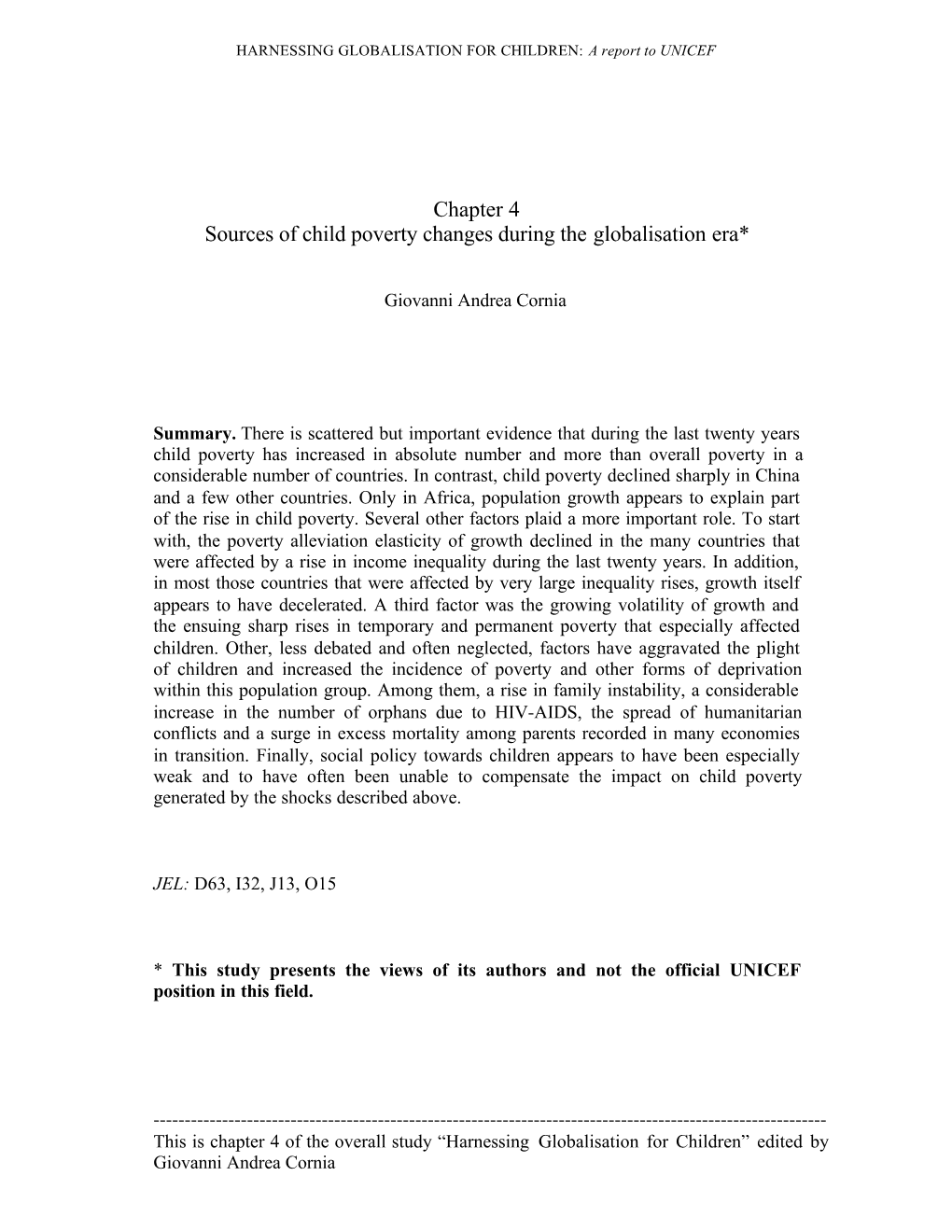 Chapter 4 Sources of Child Poverty Changes During the Globalisation Era*