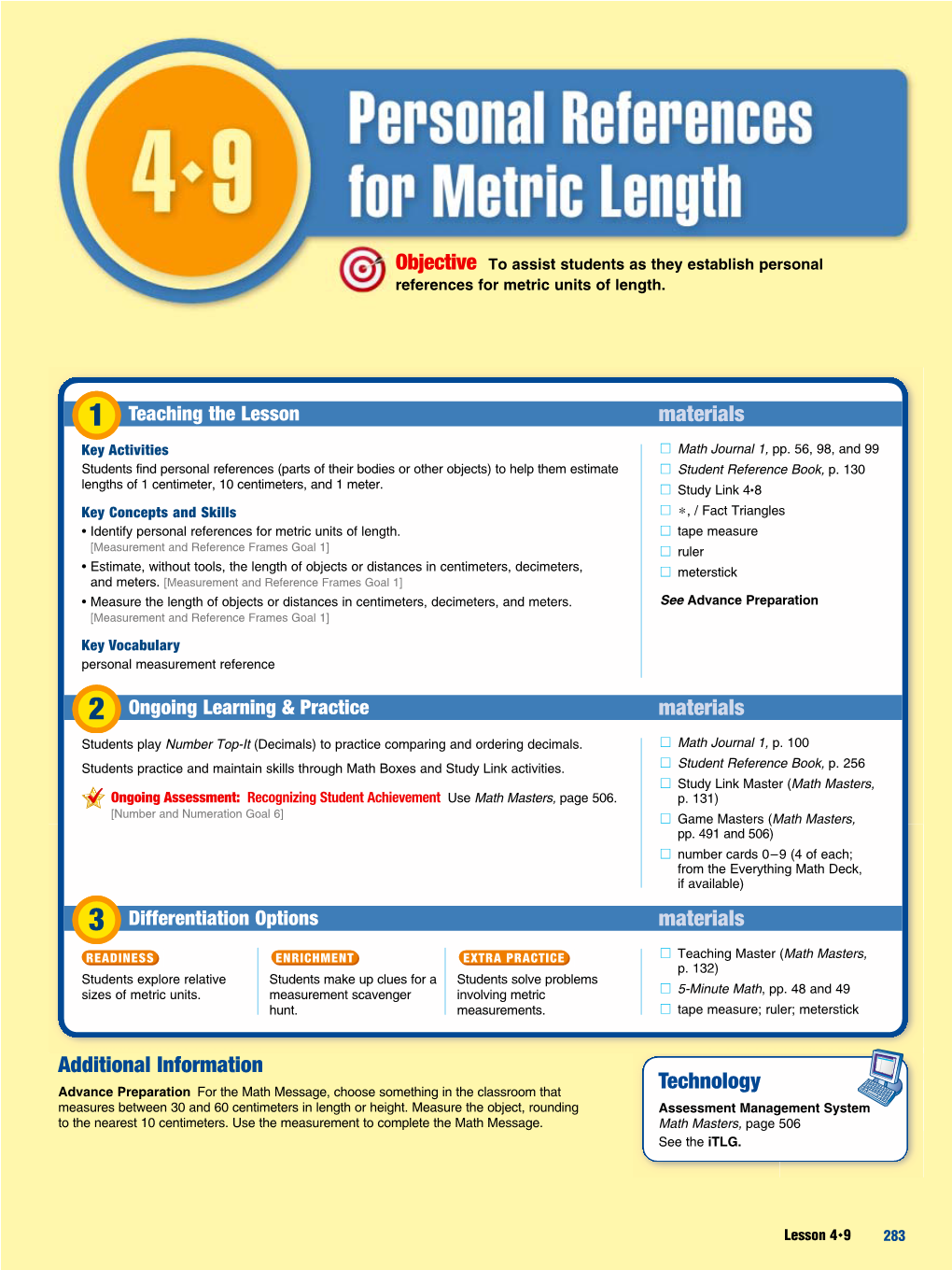 Lesson 4.9 Personal References for Metric Length