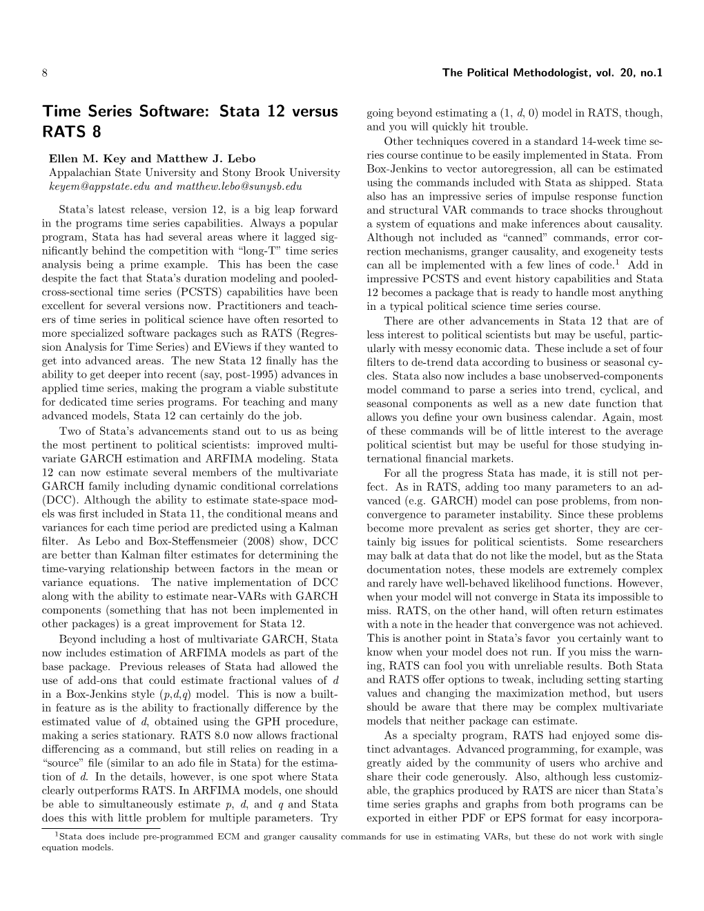 Time Series Software: Stata 12 Versus RATS 8
