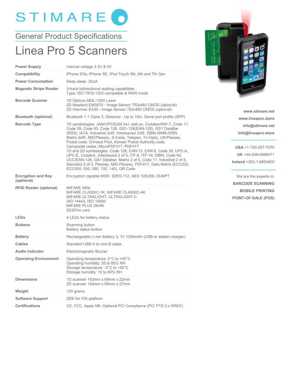 General Product Specifications Linea Pro 5 Scanners
