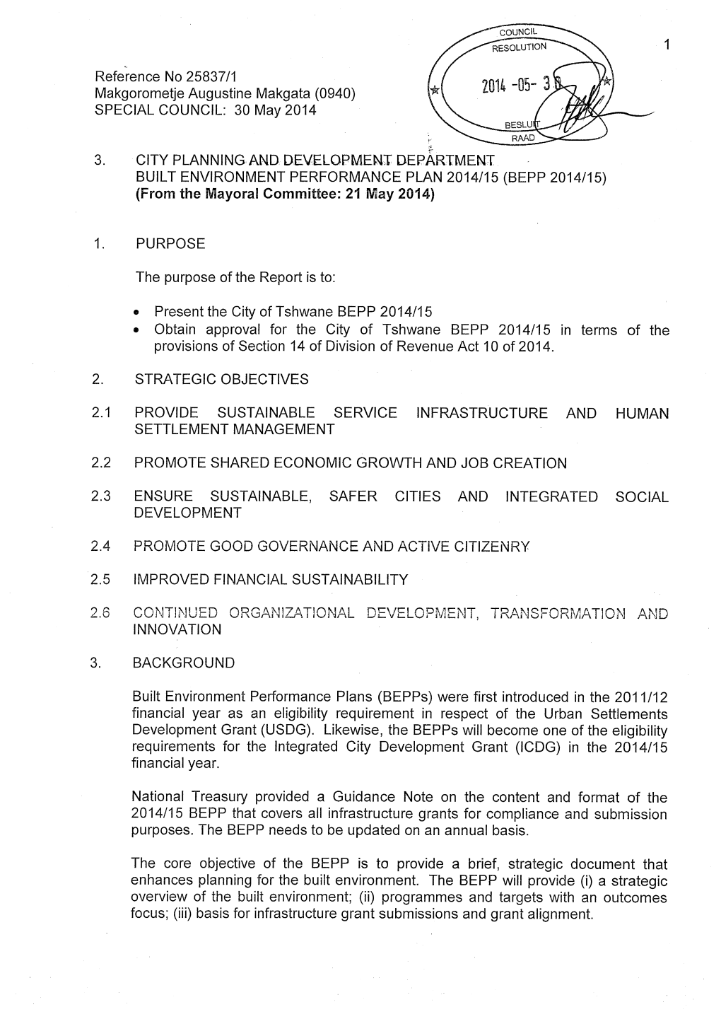 Built Environment Performance Plan (Bepp) 2014/15