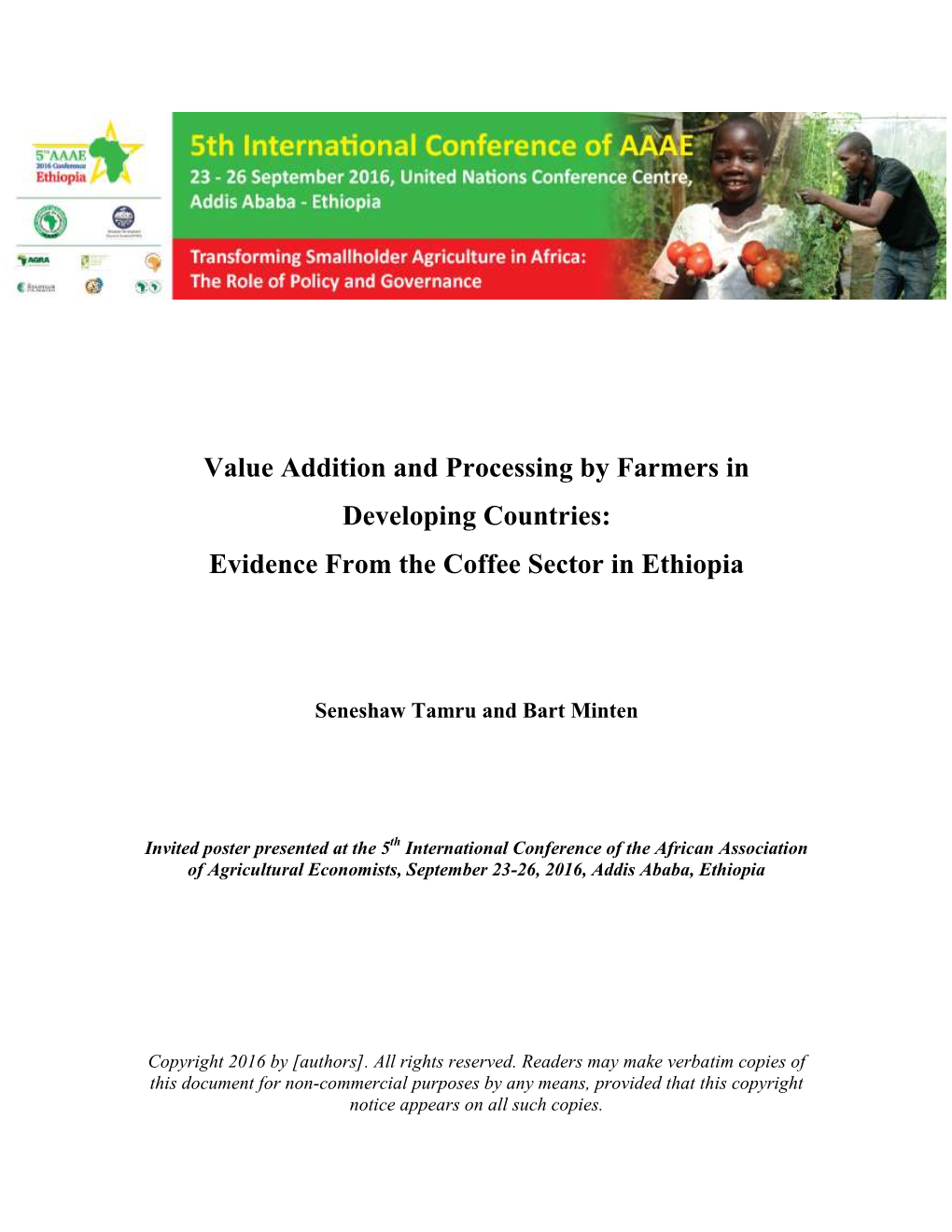 Value Addition and Processing by Farmers in Developing Countries: Evidence from the Coffee Sector in Ethiopia