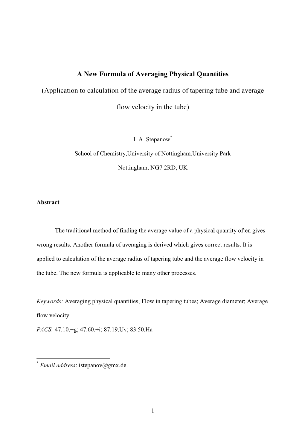 A New Formula of Averaging Physical Quantities