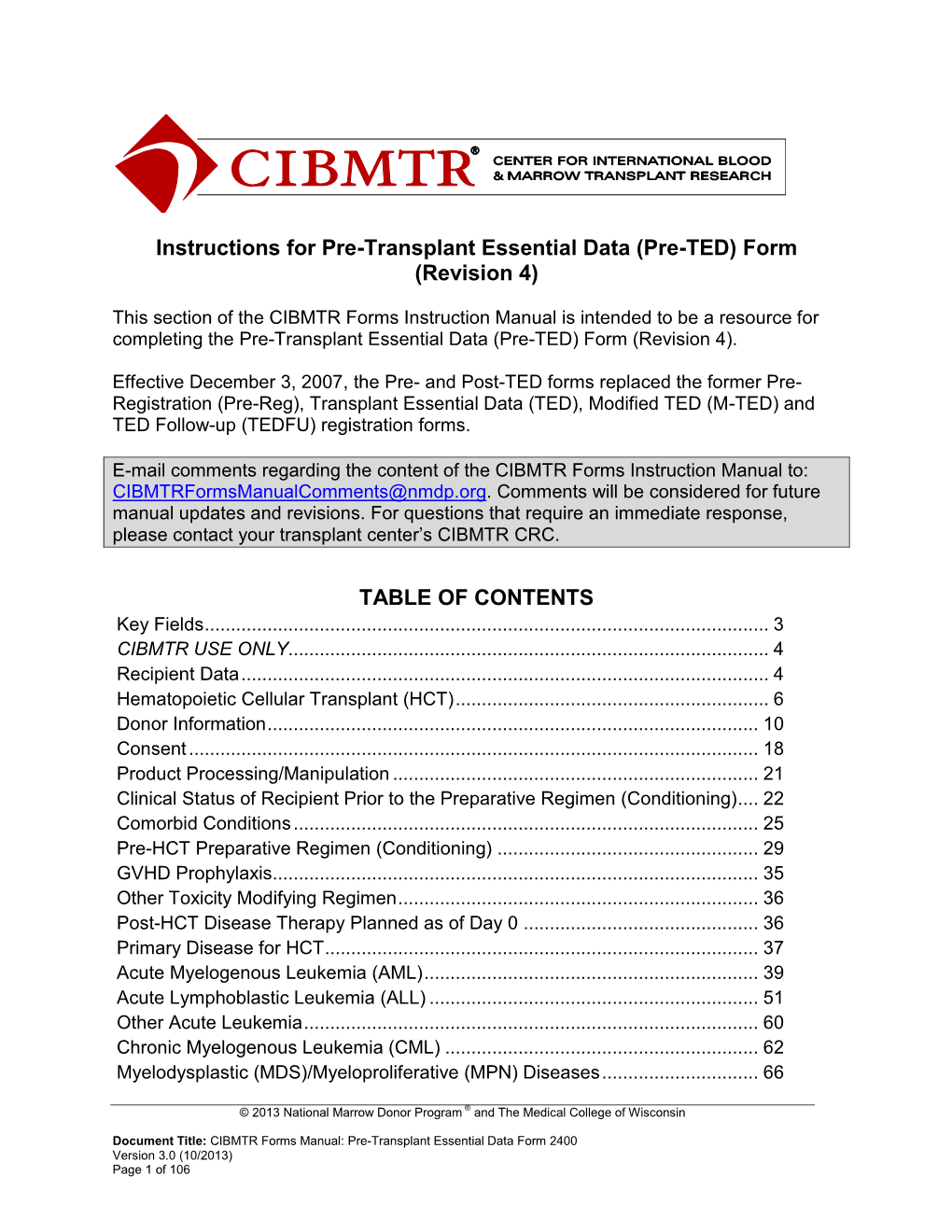 Instructions for Pre-Transplant Essential Data (Pre-TED) Form (Revision 4)