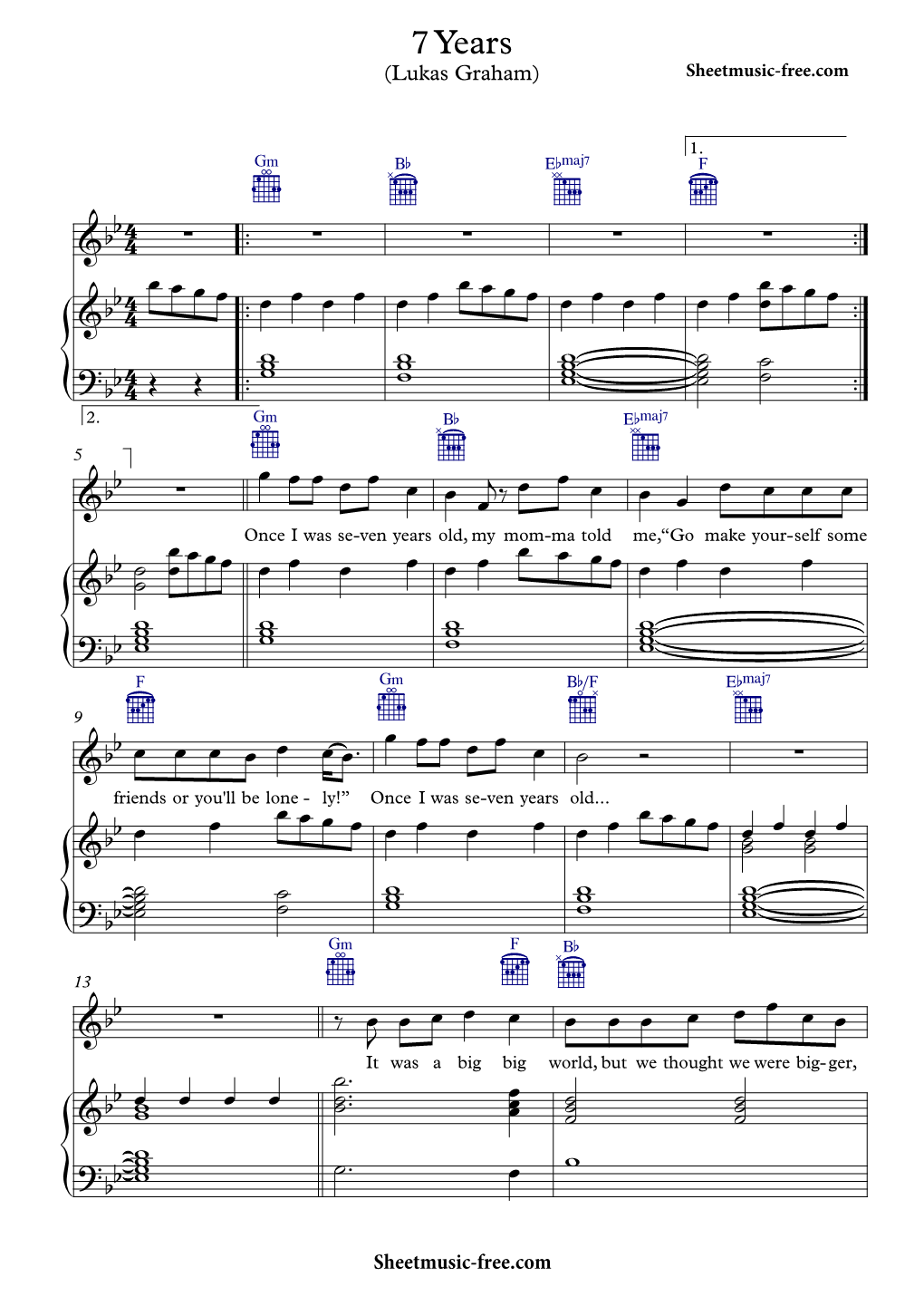 7 Years Sheet Music Lukas Graham