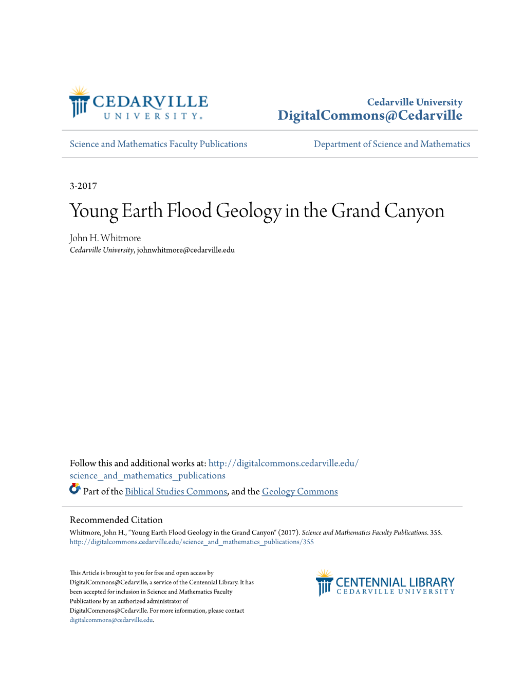 Young Earth Flood Geology in the Grand Canyon John H