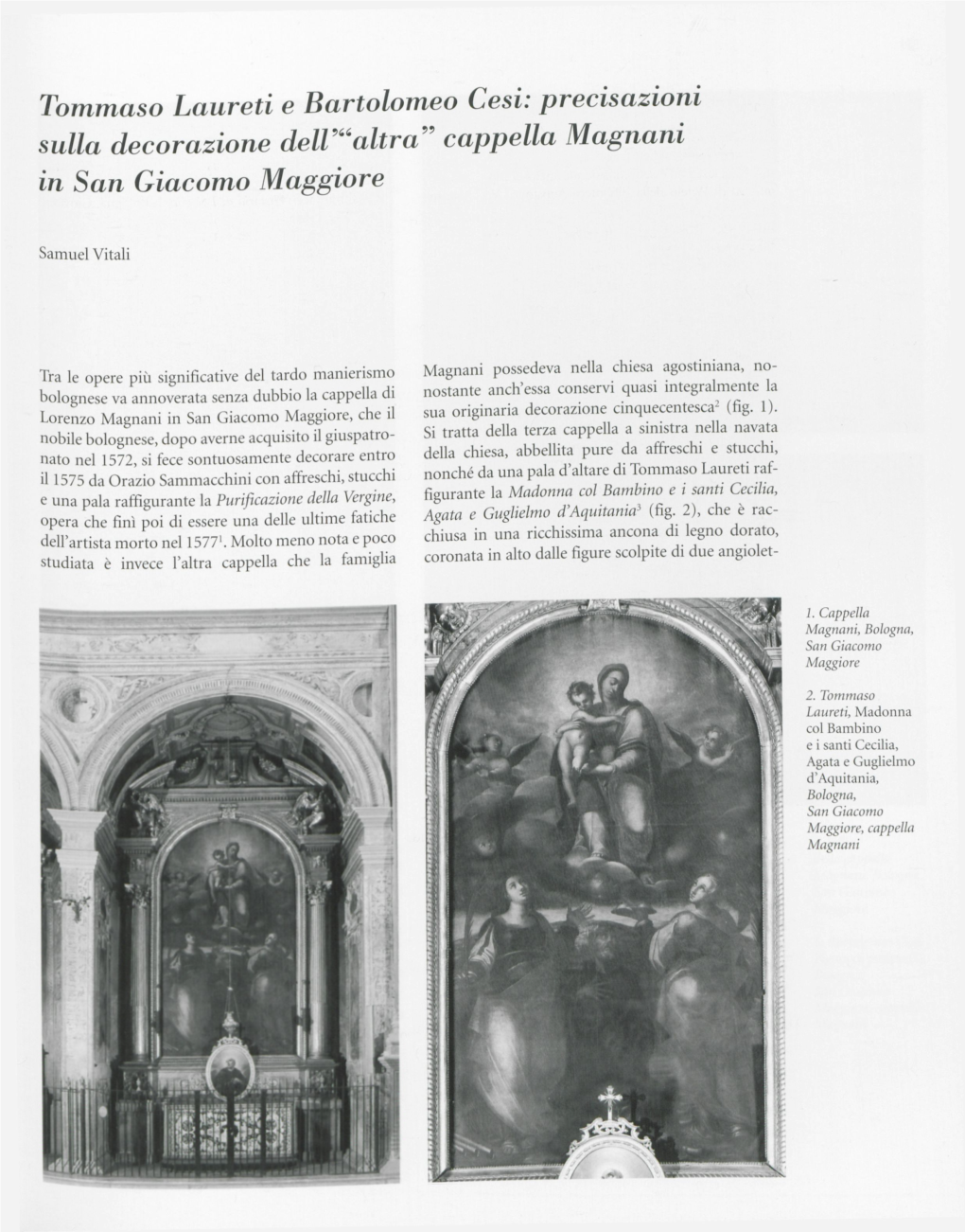 Tommaso Laureti E Hartolomeo Cesi: Precisazioni Sulla Decorazione Delt“Altra Cappella Magnani in San Giacomo Maggiore