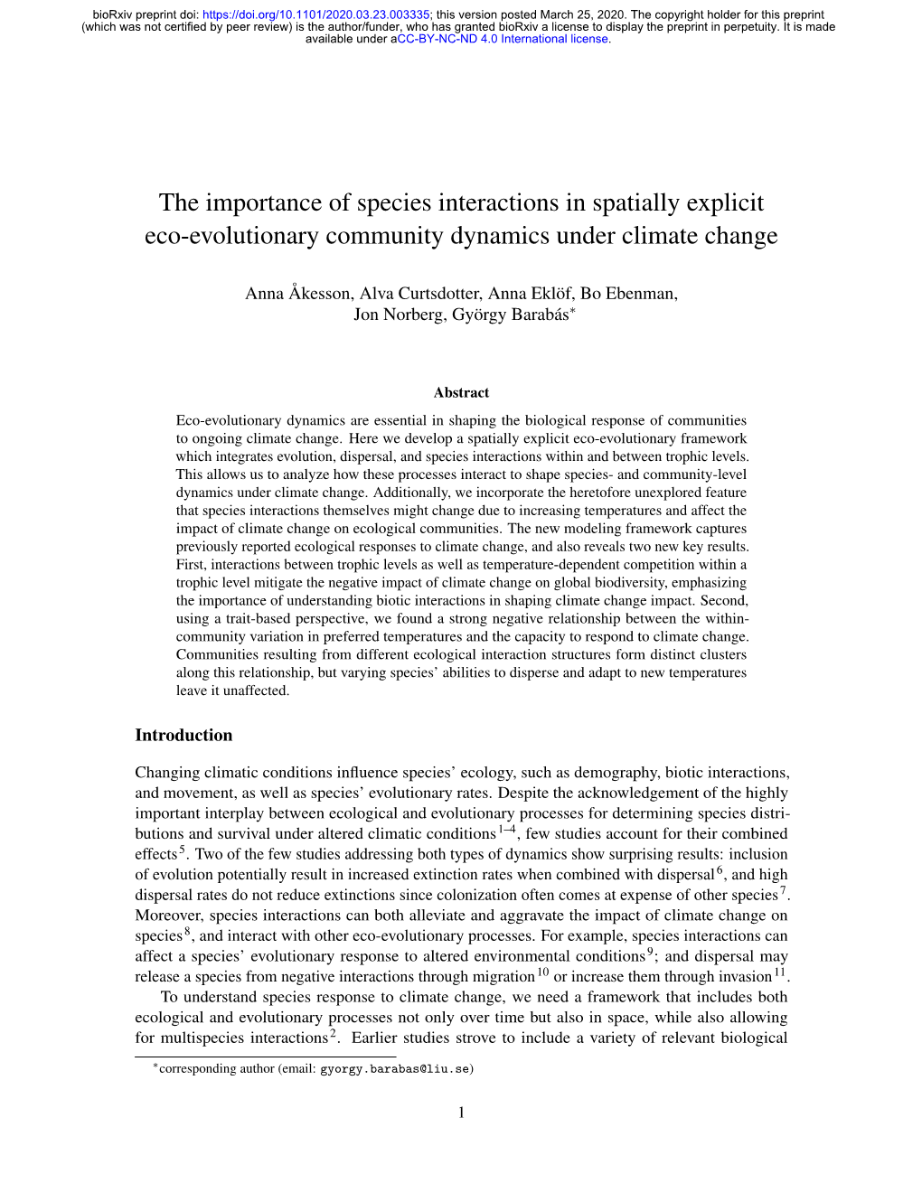 The Importance of Species Interactions in Spatially Explicit Eco-Evolutionary Community Dynamics Under Climate Change