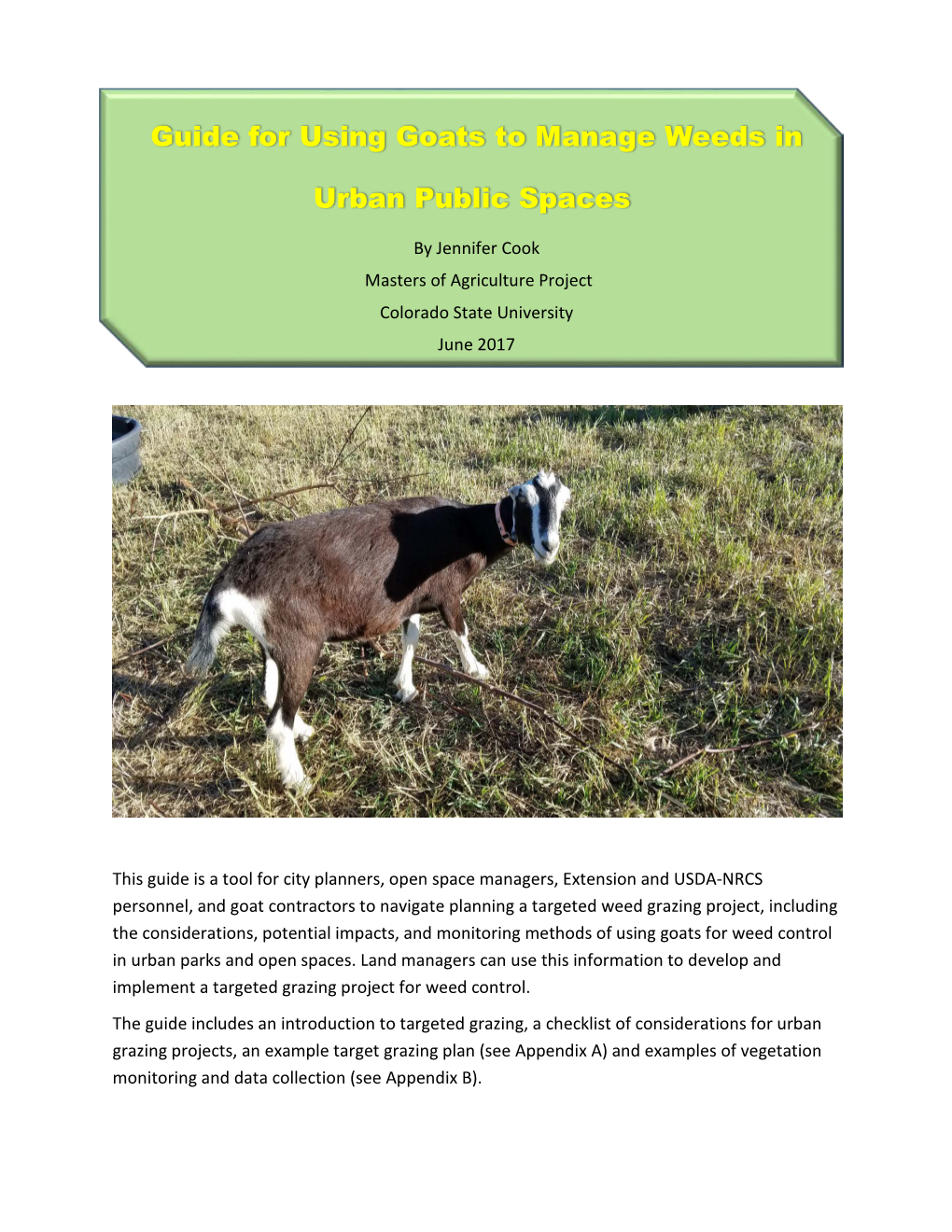 Guide for Using Goats to Manage Weeds in Urban Public Spaces