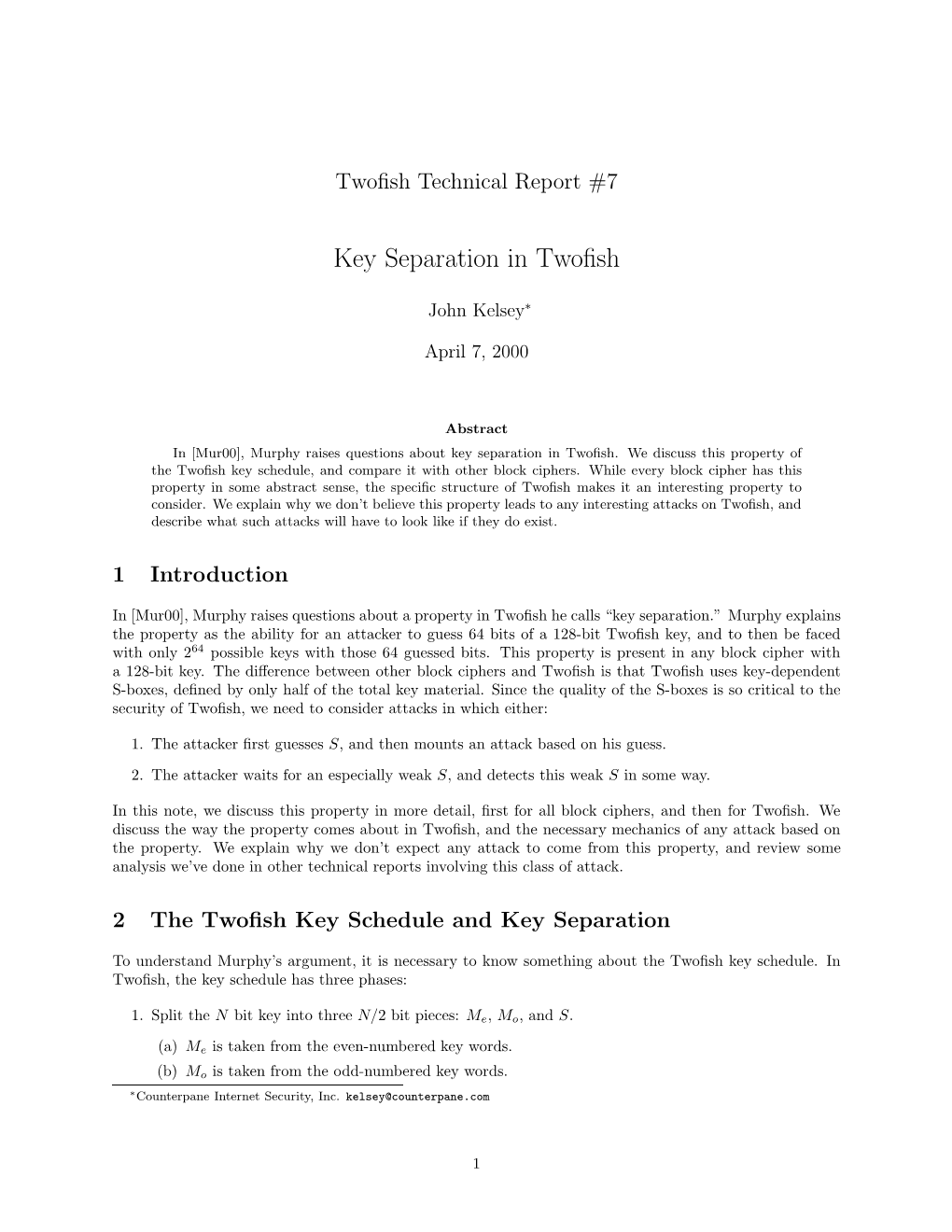 Key Separation in Twofish