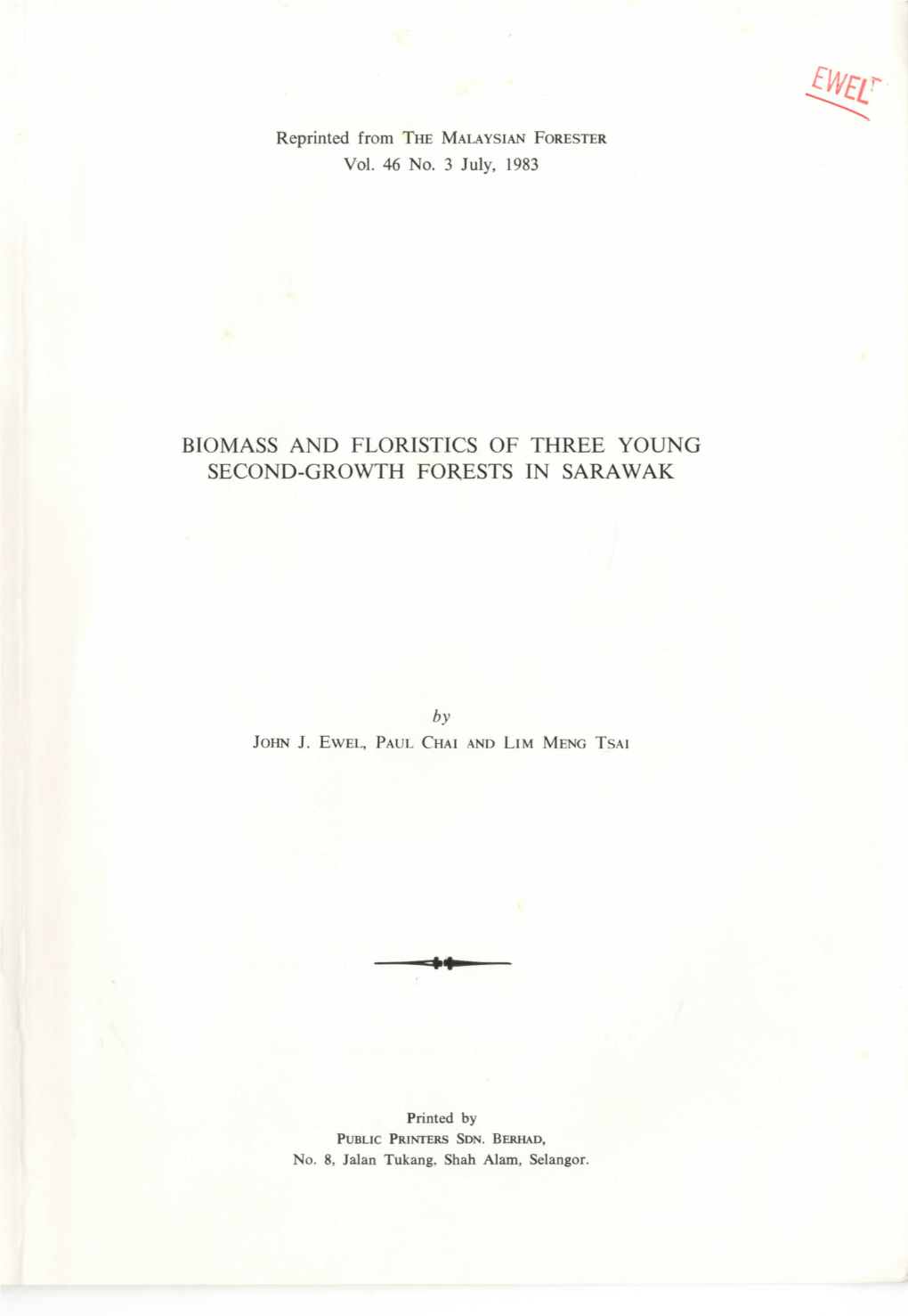 Biomass and Floristics of Three Young Second-Growth Forests in Sarawak