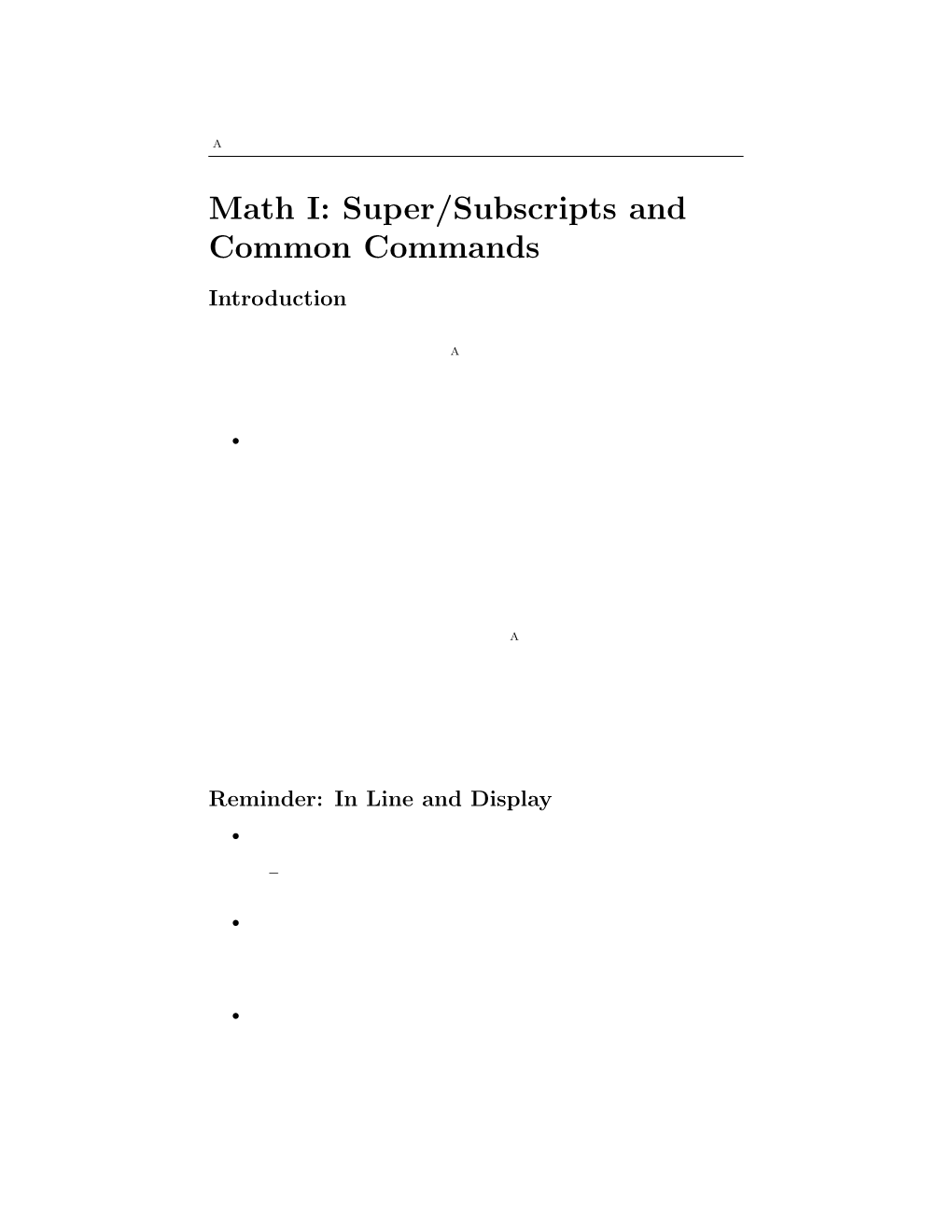 Math I: Super/Subscripts and Common Commands