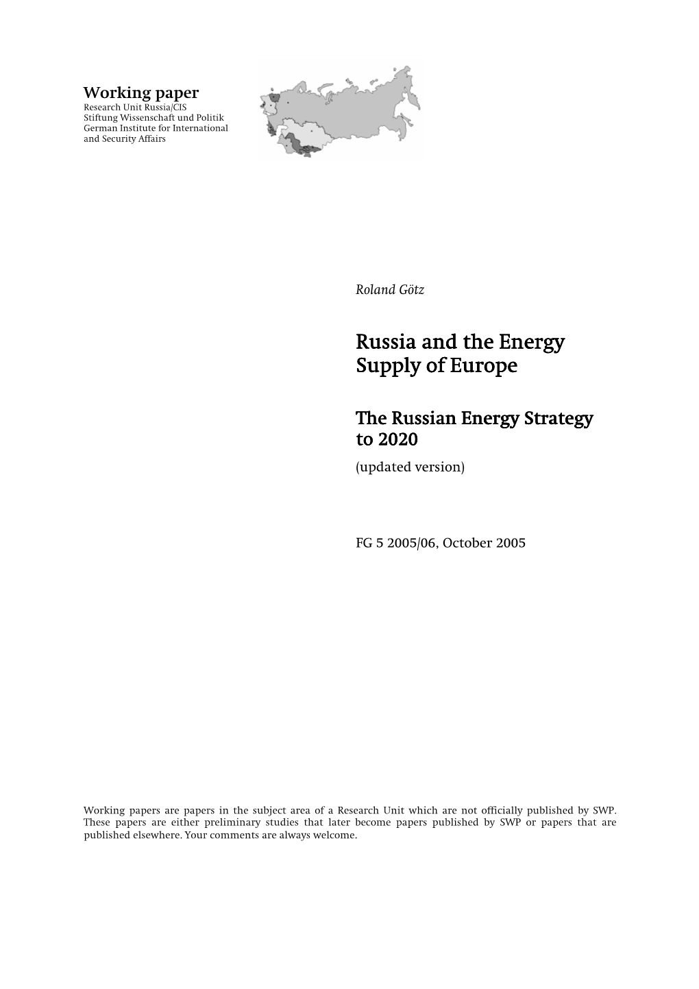 Russia and the Energy Supply of Europe