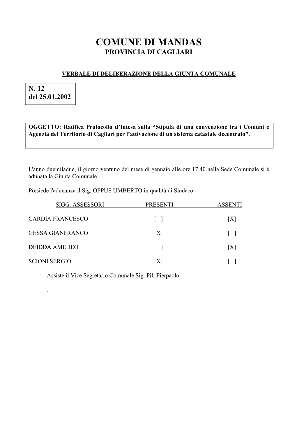 Comune Di Mandas Provincia Di Cagliari