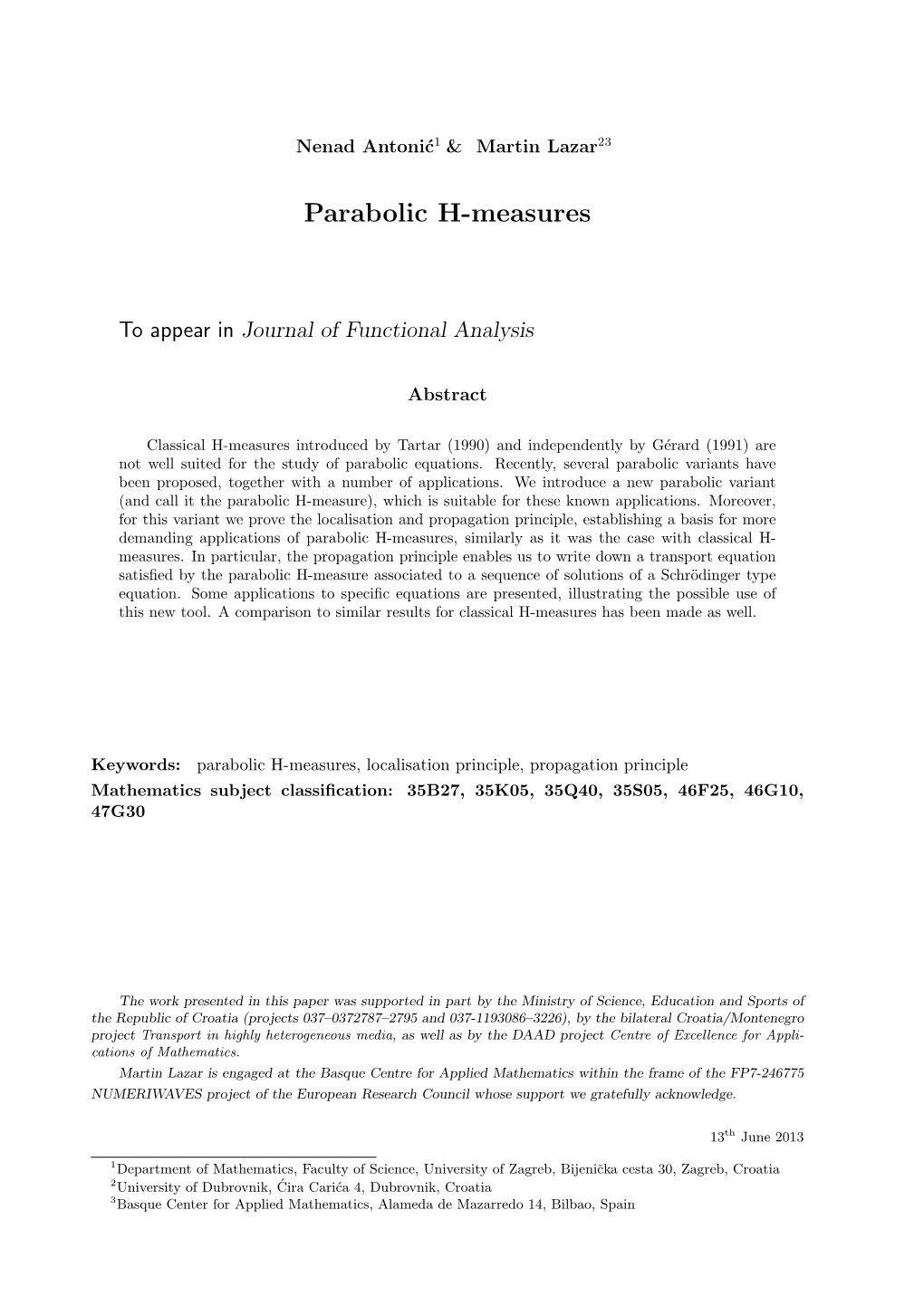 Parabolic H-Measures