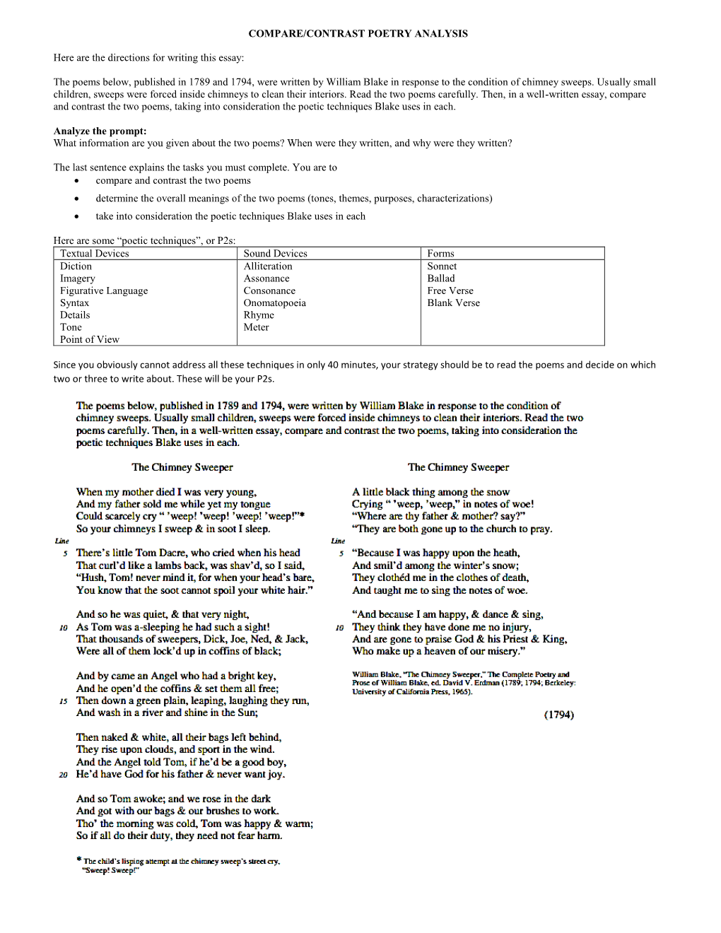 COMPARE/CONTRAST POETRY ANALYSIS Here Are the Directions