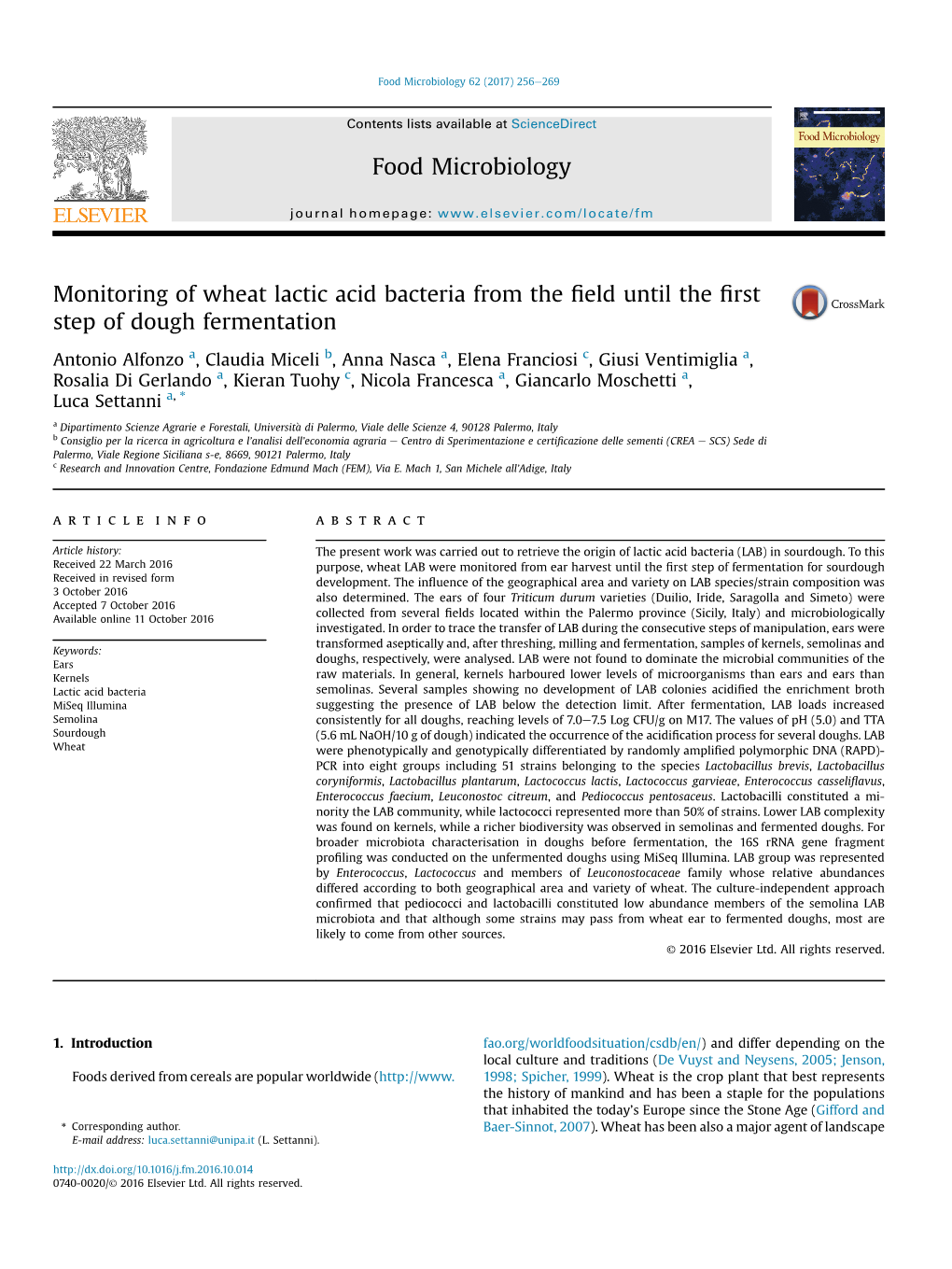 Monitoring of Wheat Lactic Acid Bacteria from the Field Until the First