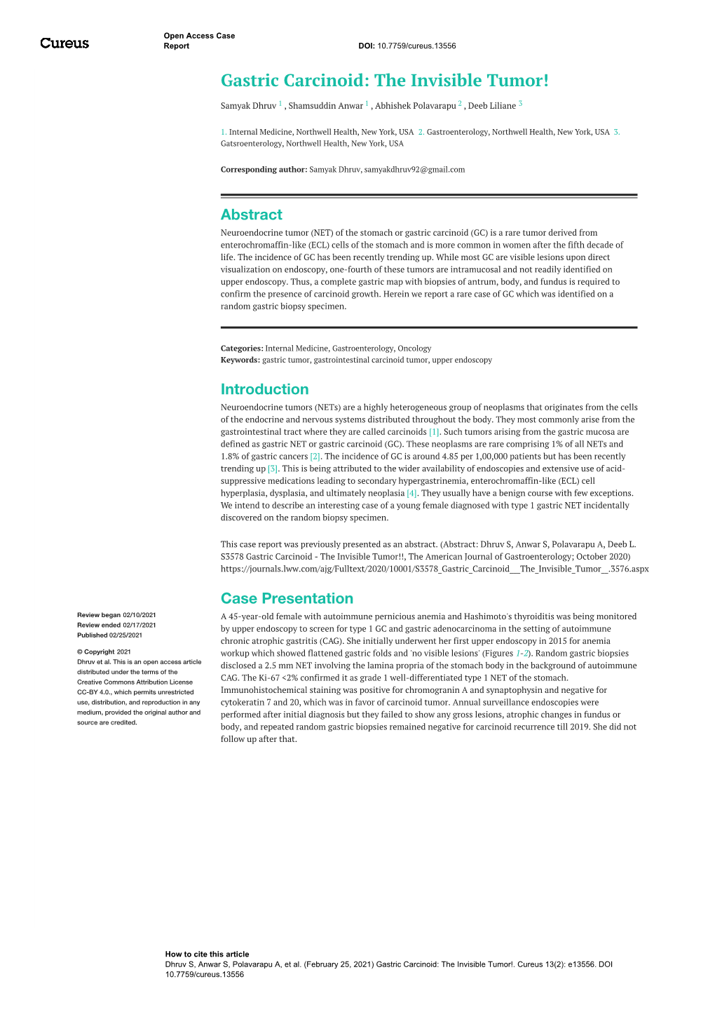 Gastric Carcinoid: the Invisible Tumor!