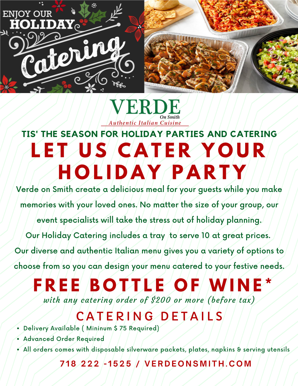 Verde on Smith Catering Menu Packages