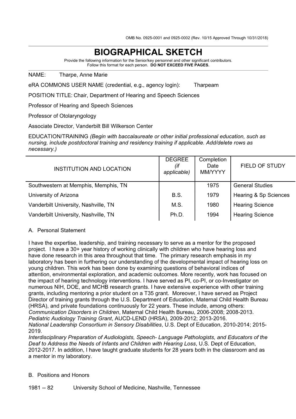 OMB No. 0925-0046, Biographical Sketch Format Page s3