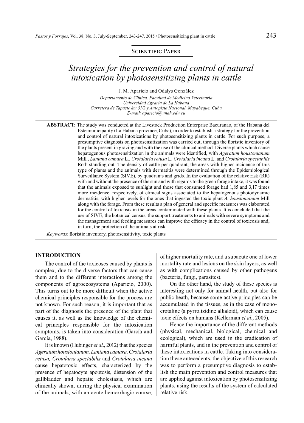 Strategies for the Prevention and Control of Natural Intoxication by Photosensitizing Plants in Cattle