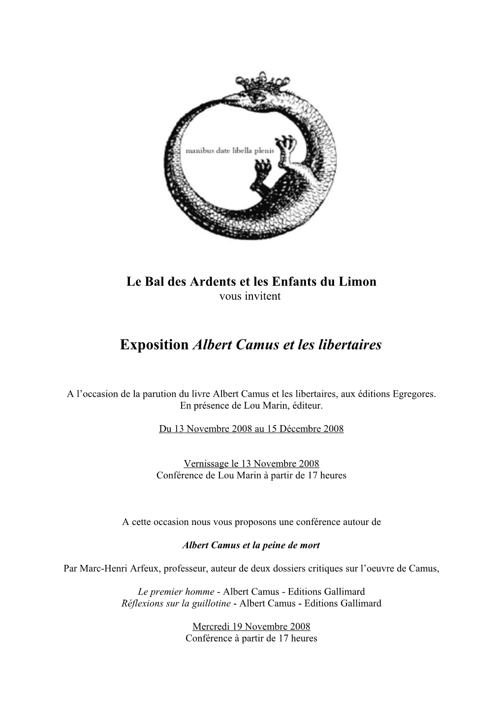 Exposition Albert Camus Et Les Libertaires