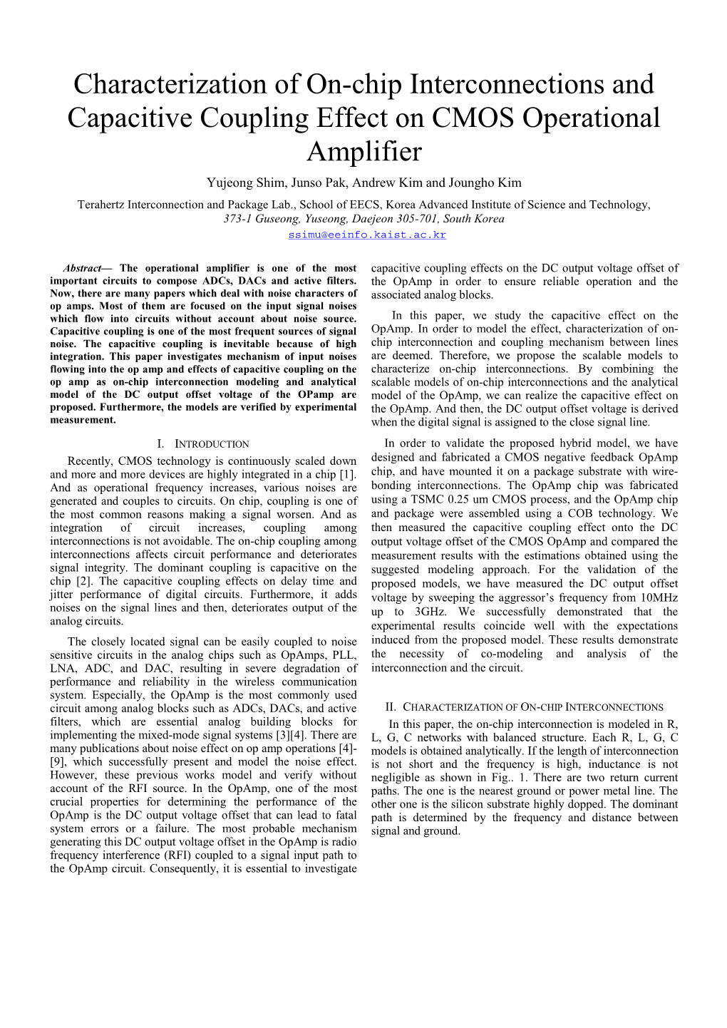 Characterization of On-Chip Interconnections and Capacitive