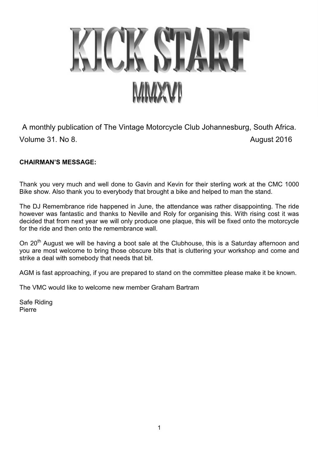 Vintage Motorcycle Club Newsletter Kickstart 2016 08