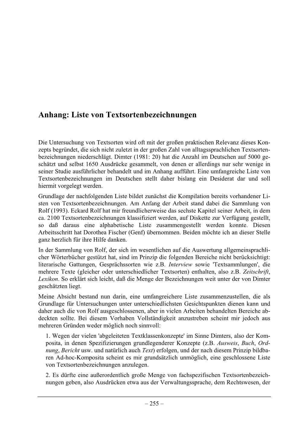 Anhang: Liste Von Textsortenbezeichnungen