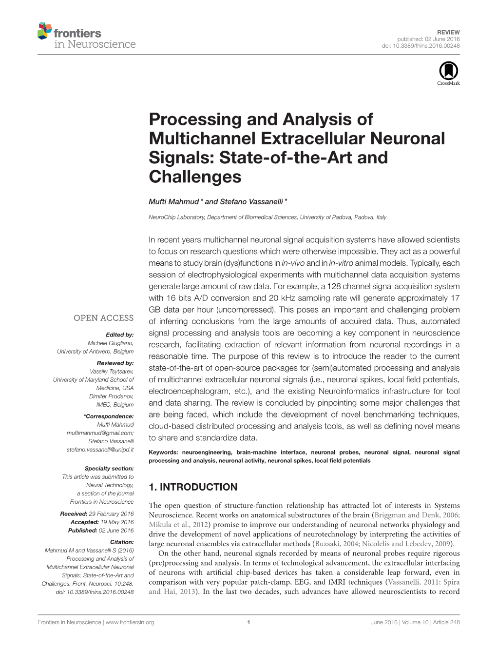 Processing and Analysis of Multichannel Extracellular Neuronal Signals: State-Of-The-Art and Challenges