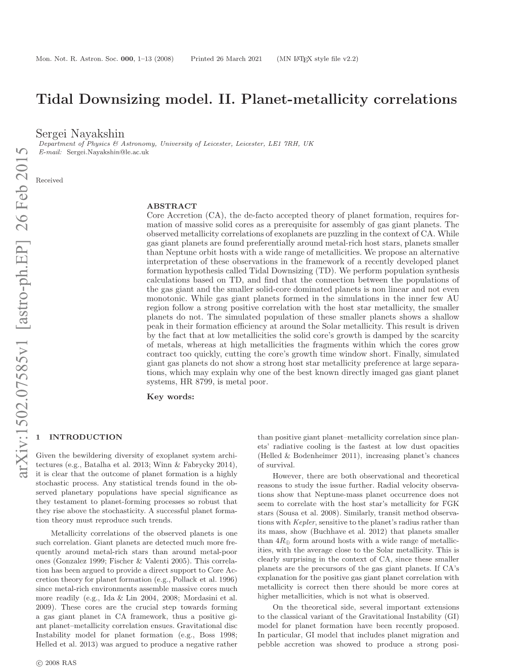 Tidal Downsizing Model. II. Planet-Metallicity Correlations