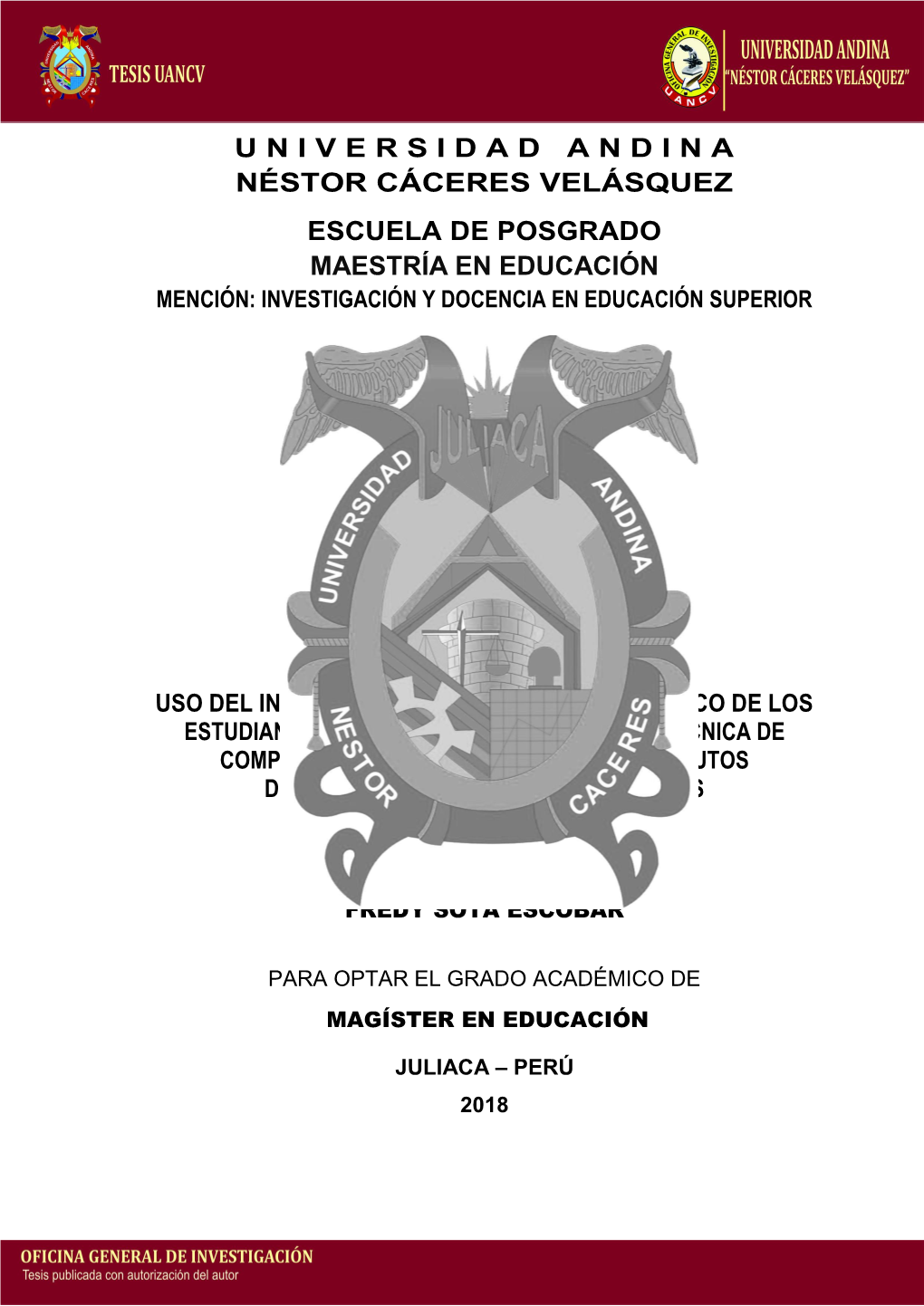 Universidadandina Néstor Cáceres Velásquez Escuela De Posgrado