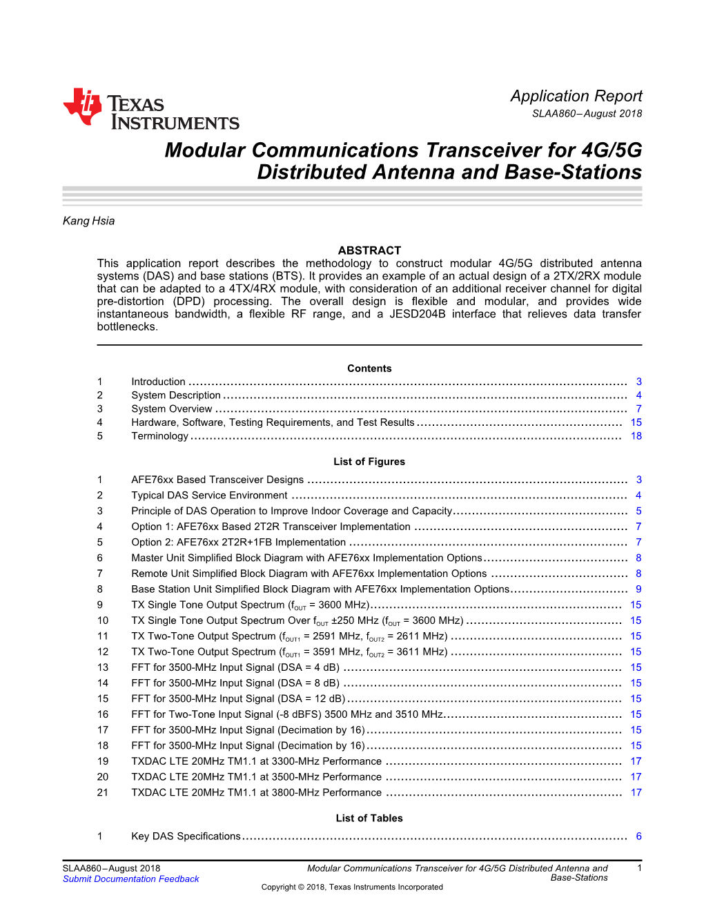 Modular Communications Transceiver for 4G/5G Distributed Antenna and Base-Stations