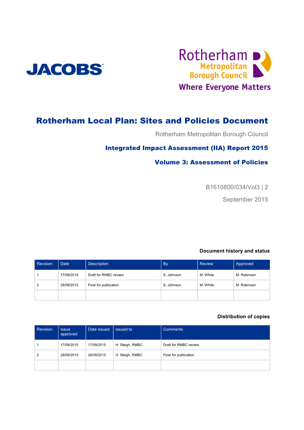 Rotherham Local Plan: Sites and Policies Document Rotherham Metropolitan Borough Council