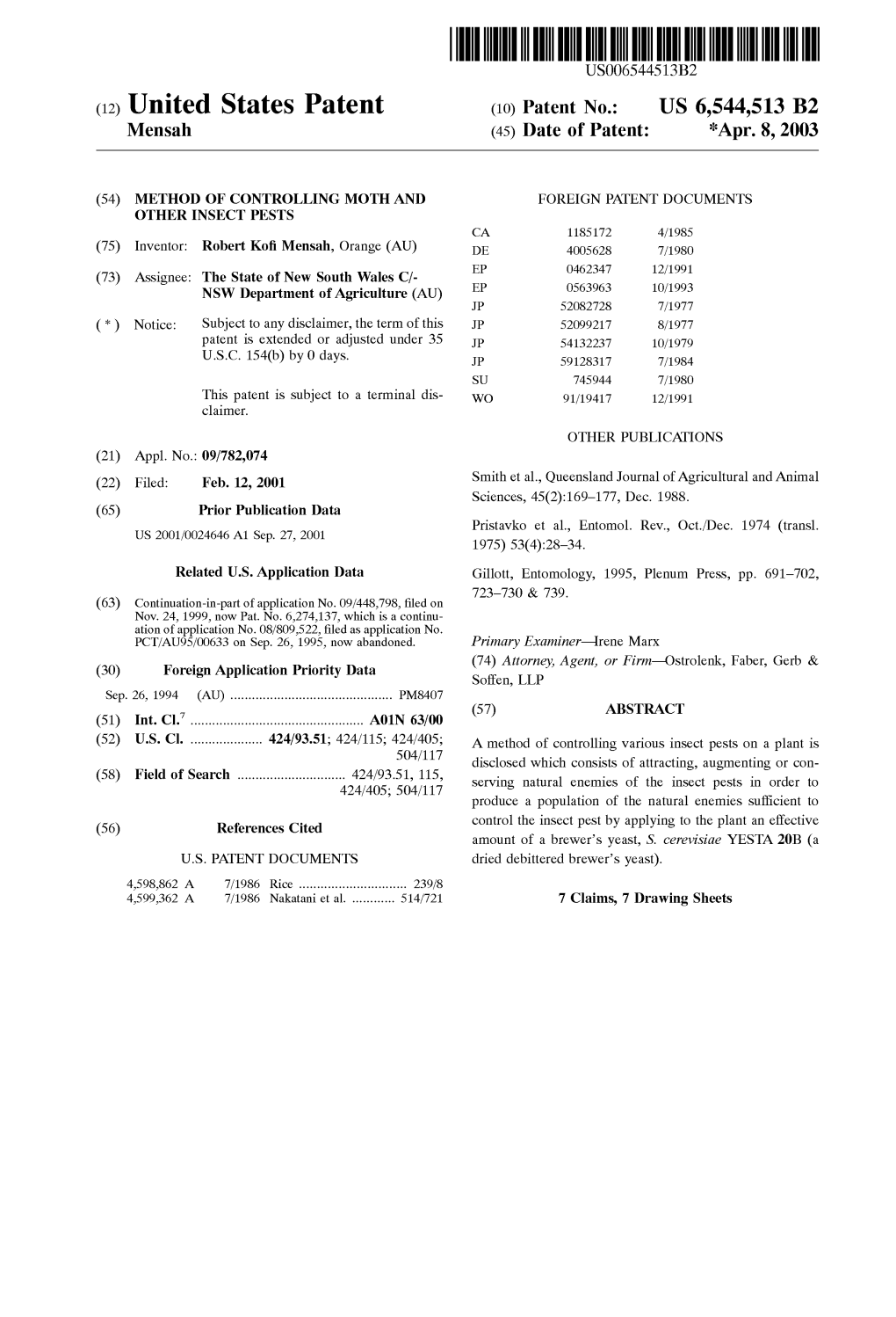 (12) United States Patent (10) Patent No.: US 6,544,513 B2 Mensah (45) Date of Patent: *Apr